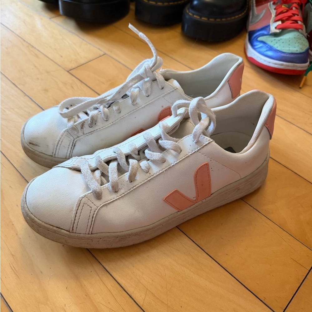 Veja Women's White and Coral Sneakers